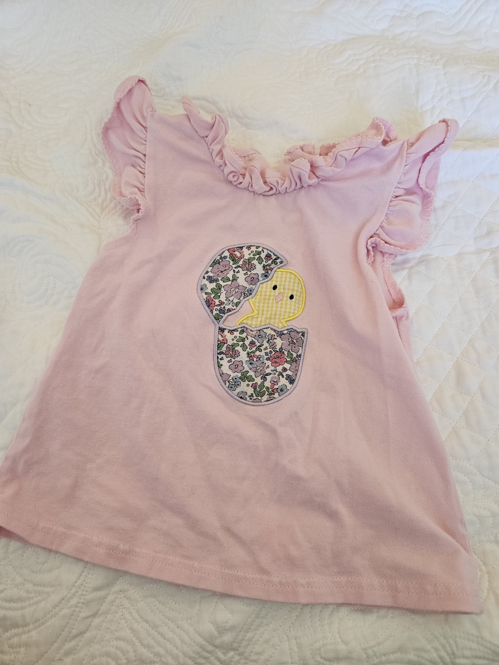 Girls Pink Ruffle Sleeve Tee with Chick Applique